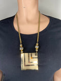 80-90's big square shaped pendant necklace