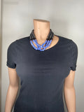 80-90’s Blue and black beaded layered choker necklace