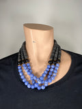 80-90’s Blue and black beaded layered choker necklace