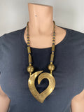 80-90's Big bronze heart necklace with bronze and black beads.