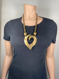 80-90's Big bronze heart necklace with bronze and black beads.