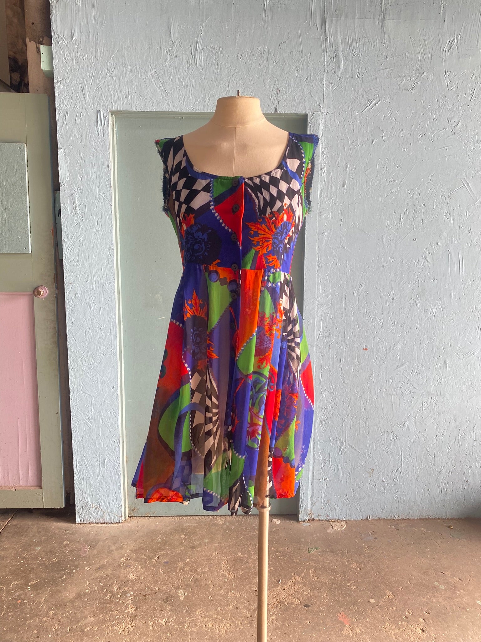 gauzy mini dress 90's gauzy multi color abstract sheer mini – Vida Antigua Collective
