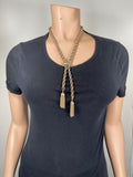 Vintage heavy twisted gold over brass spiral chain tassel necklace