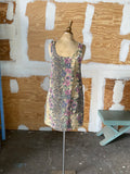 90's Animal and floral print denim overall jumper dress