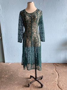 90’s Forest Green all laced long sleeve dress