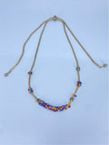 Gold tone hippie boho necklace with multi color tiny beads