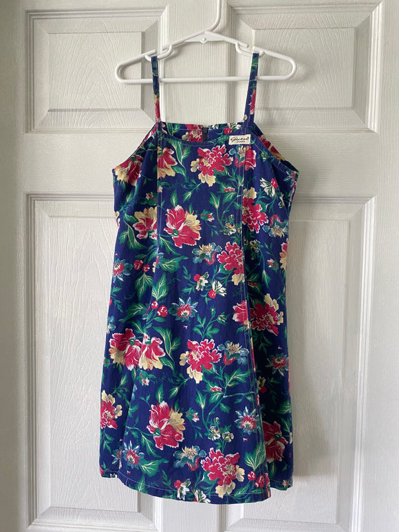 guess blue floral dress Floral Print Silk Dress / Guess / Blue / Flowers / Tropical / Modern Vintage / Size S