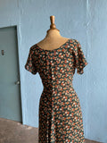 90’s dark green sheer floral maxi dress