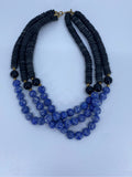 80-90’s Blue and black beaded layered choker necklace