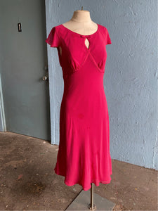 Y2K Ann Taylor Hot pink polka dot silk bias cut dress