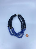 80-90’s Blue and black beaded layered choker necklace