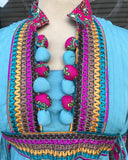 Teal Green bohemian maxi dress w/trim details double side ties.䁣