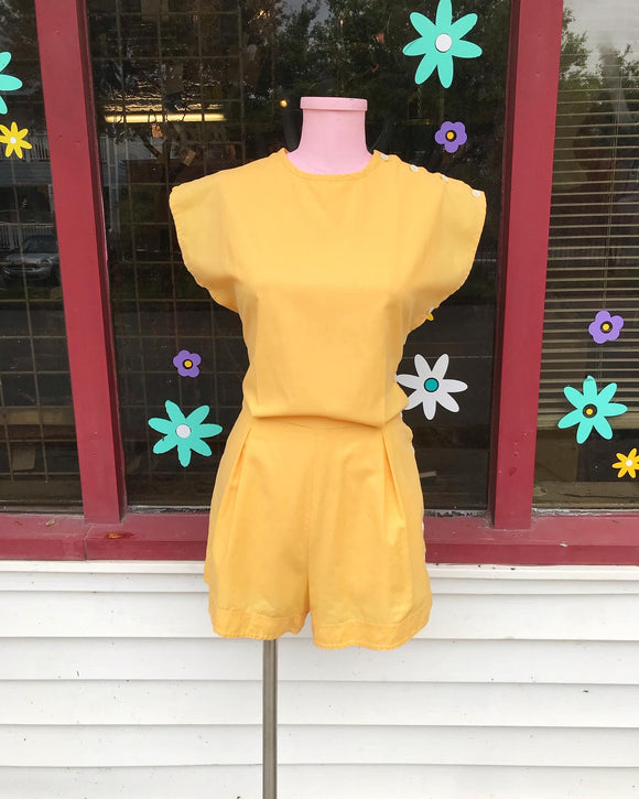 1970's Yellow button up Romper.