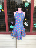 1990's Contempo Blue floral halter mini dress.