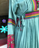 Teal Green bohemian maxi dress w/trim details double side ties.䁣