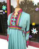 Teal Green bohemian maxi dress w/trim details double side ties.䁣