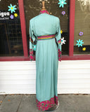 Teal Green bohemian maxi dress w/trim details double side ties.䁣