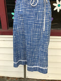 1970's Blue & White grid print summer dress w/tie straps & built in bra.