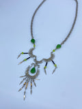 Handmade Peruvian wire fringe necklace with jade colored stones