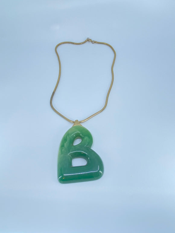 Big B faux jade initial necklace