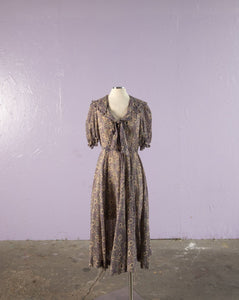 1970's does 1930's sheer calico floral dress with Bertha collar and peasant sleeves