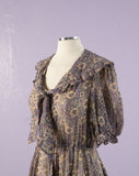 1970's does 1930's sheer calico floral dress with Bertha collar and peasant sleeves