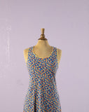 1990's Carole Little Jersey blue floral maxi dress