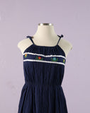 Classic Central American crinkle gauze sundress with tie shoulders with embroidered flowers