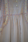 1970's Sleeveless Ivory, Blue and pink plaid and striped prairie dress with side tie strings and back smocking