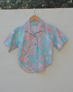 1990's Pastel Leopard and tropical jungle print button down.