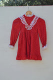 1970's Red Prairie dress with dainty white daisy flowers