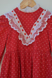 1970's Red Prairie dress with dainty white daisy flowers