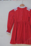 1970's Red Prairie dress with dainty white daisy flowers