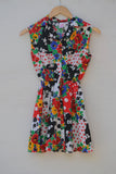 1990's Sleeveless Red, Black & White color block floral dress