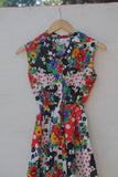 1990's Sleeveless Red, Black & White color block floral dress