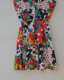 1990's Sleeveless Red, Black & White color block floral dress