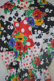 1990's Sleeveless Red, Black & White color block floral dress