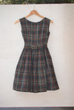 1950's Sleeveless Army Green, Red, Navy Blue and White plaid dress