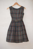 1950's Sleeveless Army Green, Red, Navy Blue and White plaid dress