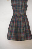 1950's Sleeveless Army Green, Red, Navy Blue and White plaid dress