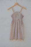 1970's Sleeveless Ivory, Blue and pink plaid and striped prairie dress with side tie strings and back smocking