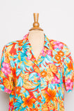 1990's Orange, Fuchsia and Teal button down Hawaiian shirt