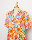 1990's Orange, Fuchsia and Teal button down Hawaiian shirt