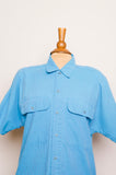 1990's Lizwear Turquoise and blue pinstriped cotton button down short sleeve shirt