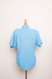 1990's Lizwear Turquoise and blue pinstriped cotton button down short sleeve shirt