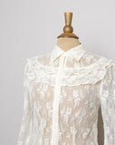 Y2K Express Ivory laced button down long sleeve blouse with a ruffle bib and bell handkerchief sleeves.