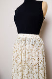 1990's Express Sheer ivory rose elastic waist midi button down skirt