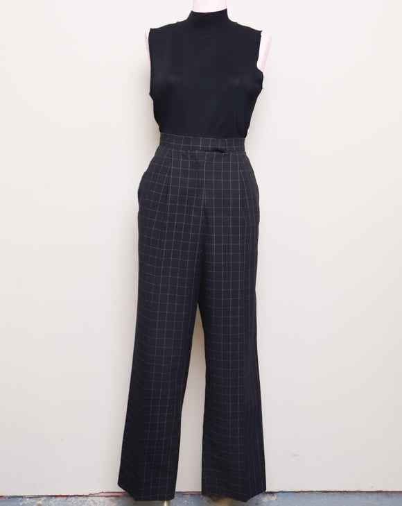 1990's Black grid print high waist pants with pockets