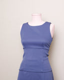 Y2K blue grey sleeveless 2 pc mini skirt set with front slit