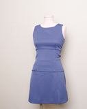 Y2K blue grey sleeveless 2 pc mini skirt set with front slit